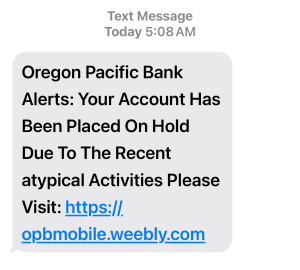 Example of Smishing text message scam